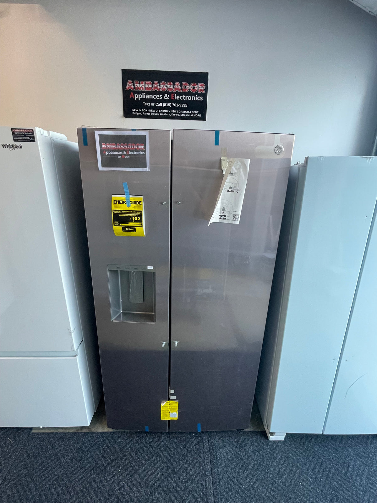 36” GE (28 Cu.Ft) Side by Side Refrigerator with Ice and Water Dispenser (Stainless Steel)
