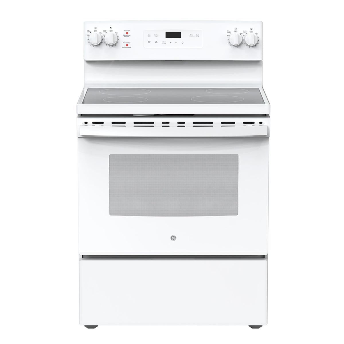 30” GE (5.0 Cu.Ft) Free Standing Electric Range Stove with Glass Top, Self-CleanOven and Storage Drawer (White)