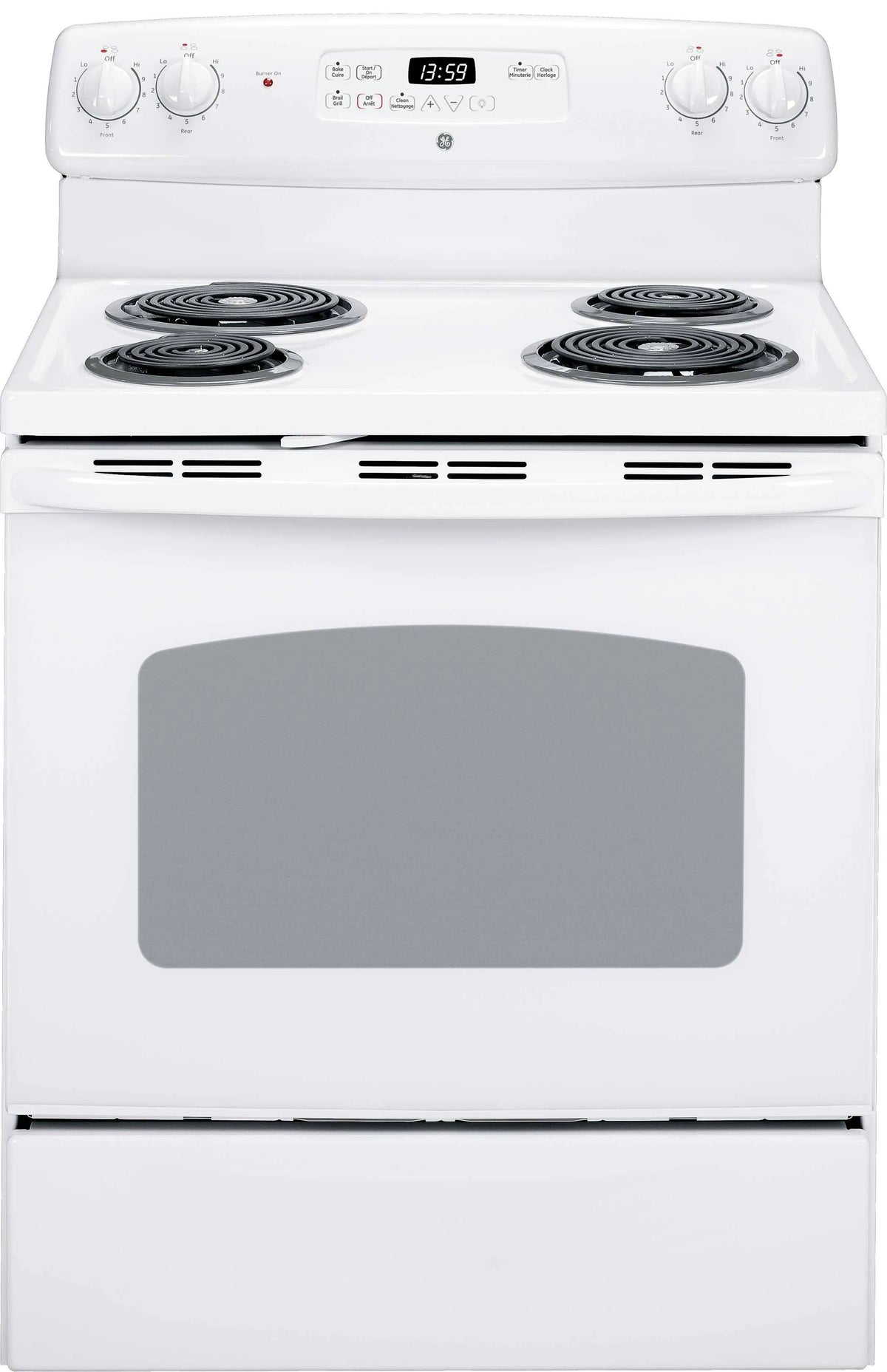 GE 30” (5.0 Cu.Ft) Electric Free Standing Coil Range Stove with 4 Burners (White)