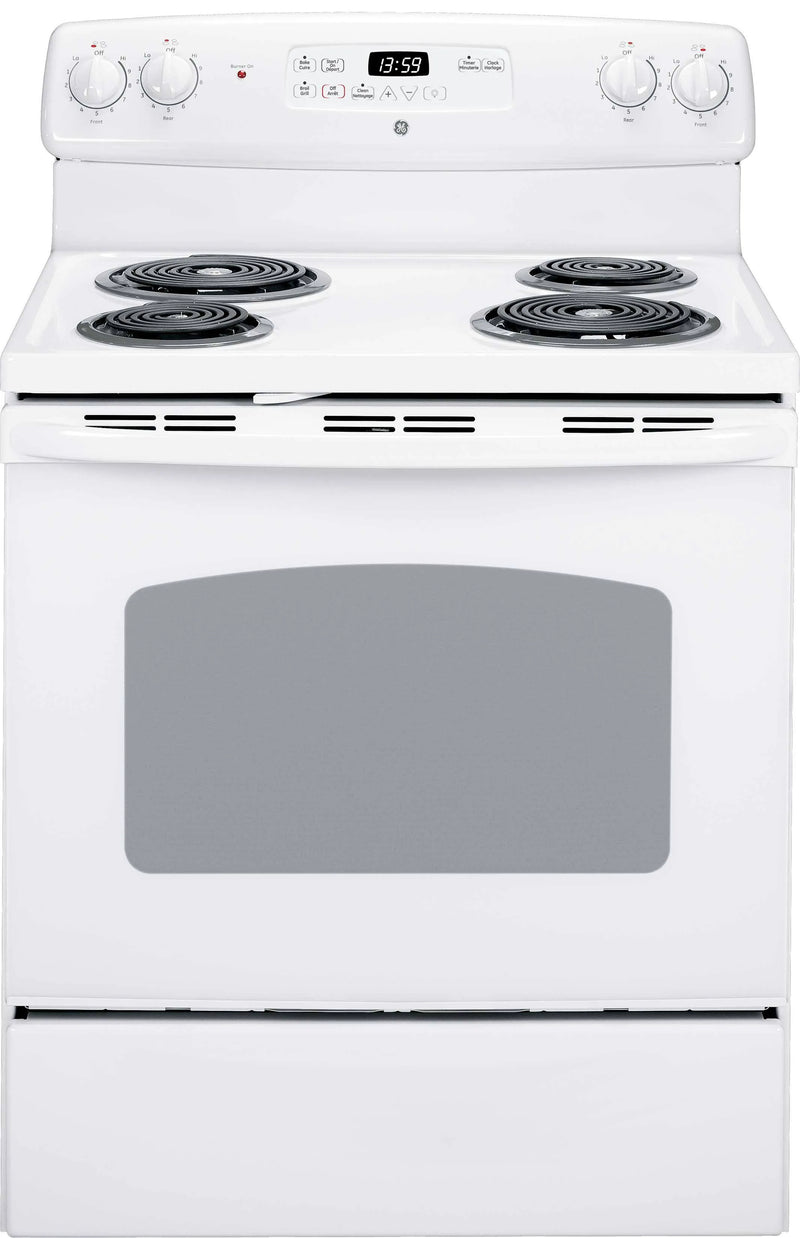 GE 30” (5.0 Cu.Ft) Electric Free Standing Coil Range Stove with 4 Burners (White)