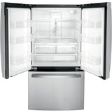 GE 36” (27 Cu.Ft) Fingerprint Resistant Stainless Steel French Door Refrigerator (Internal Water & Ice Dispenser)