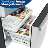 GE 36” (27 Cu.Ft) Fingerprint Resistant Stainless Steel French Door Refrigerator (Internal Water & Ice Dispenser)