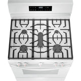 Frigidaire 30” (5.1 Cu.Ft) Gas Range Stove 5 Burner Quick Boil Cooktop with Even Bake technology and Steam Clean (White)