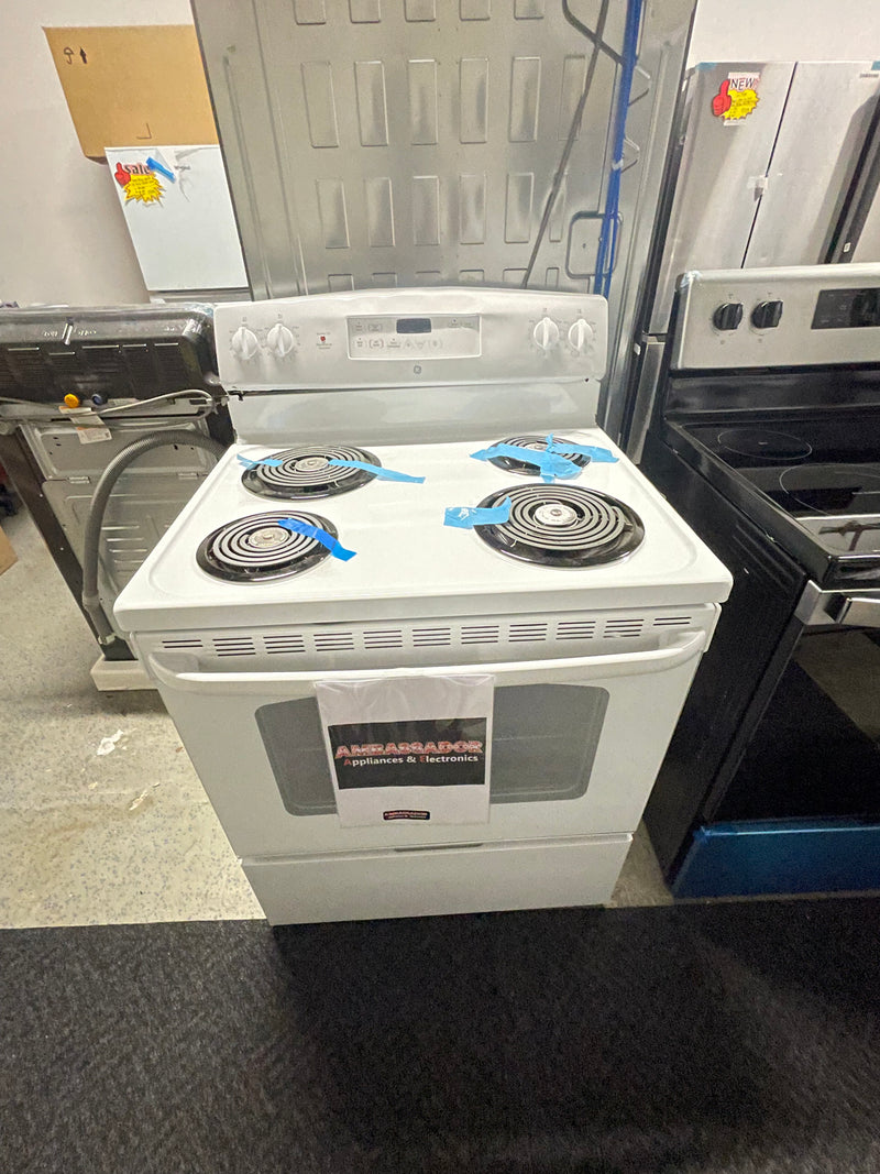 GE 30” (5.0 Cu.Ft) Electric Free Standing Coil Range Stove with 4 Burners (White)