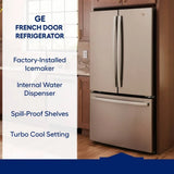 GE 36” (27 Cu.Ft) Fingerprint Resistant Stainless Steel French Door Refrigerator (Internal Water & Ice Dispenser)