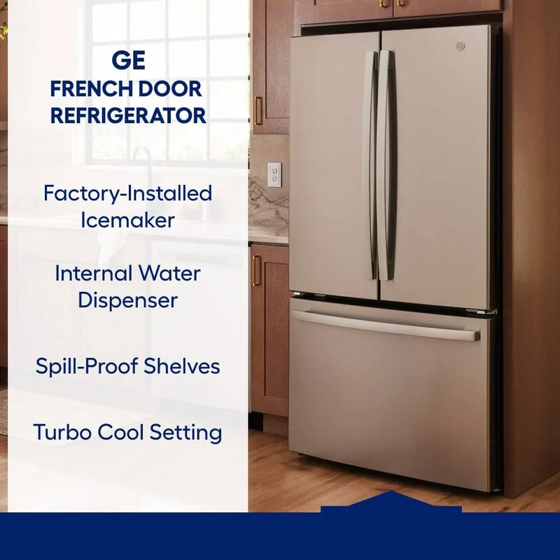 GE 36” (27 Cu.Ft) Fingerprint Resistant Stainless Steel French Door Refrigerator (Internal Water & Ice Dispenser)